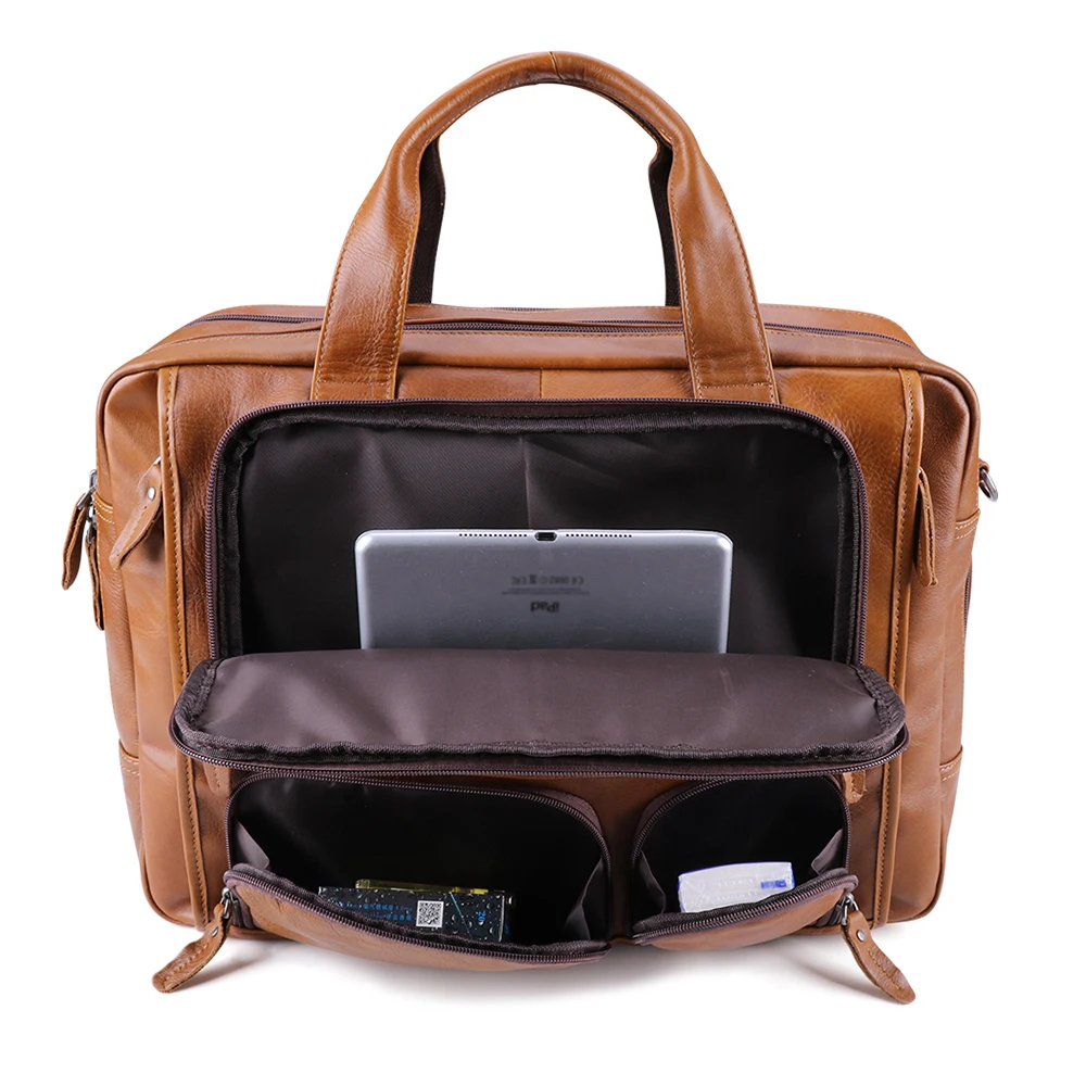 Lachiour 17 inch Laptop Bag Men Genuine Leather Handbag Large Men's Travel Shoulder Bag Male Leather Briefcases Crossbody Bag