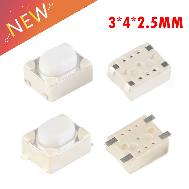 10pcs/lot 3*4*2.5 SMD Touch Button Car Remote Control Key Switch 3x4x2.5 4.2X3.2X2.5MM e-cigarette micro switch