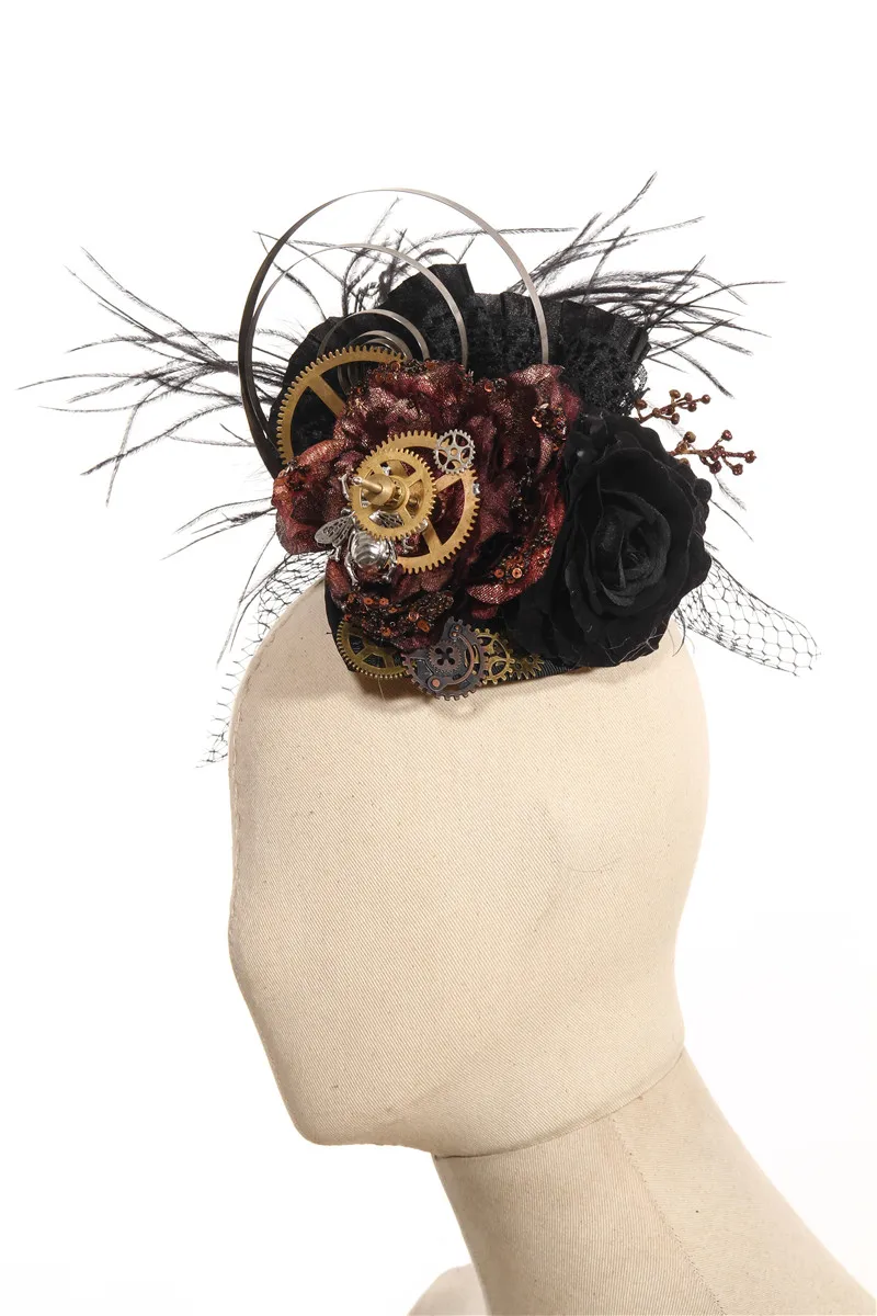 

Steampunk Headdress Black and Brown With Gold gears And Bee RQ-BL SP078