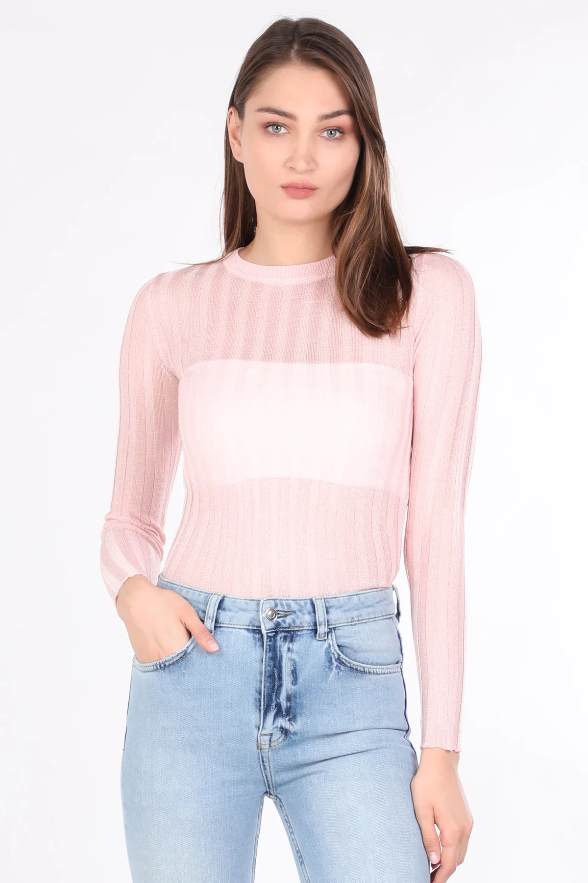 Women's Cycling Neck Slim Knitwear Sweater Powder Pink