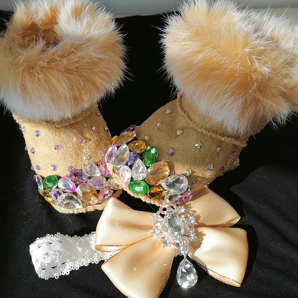 Parels Kristal Baby Meisjes Schoenen Snowboots Hoofdband Strass Bling Shining Noble Engel Schoenen Winter Babyschoenen Gift