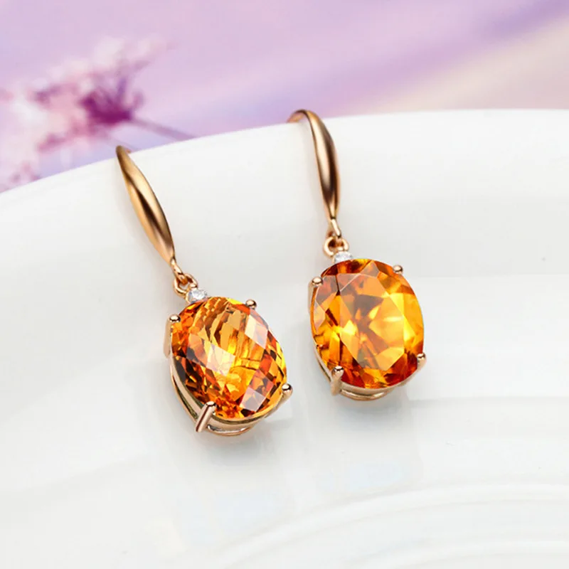 Female Luxury Yellow Crystal Dangle Earrings Cute Oval Stone Wedding Earrings Charm Gold Color Hanging Earring For Women