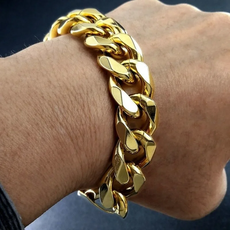 Yellow Gold Color Noble Mens Bracelet Chain Gift Jewelry b163