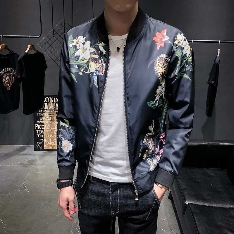 Spring 2020 clothing flowers jacket fashion Club Party wind slim fit coat men's