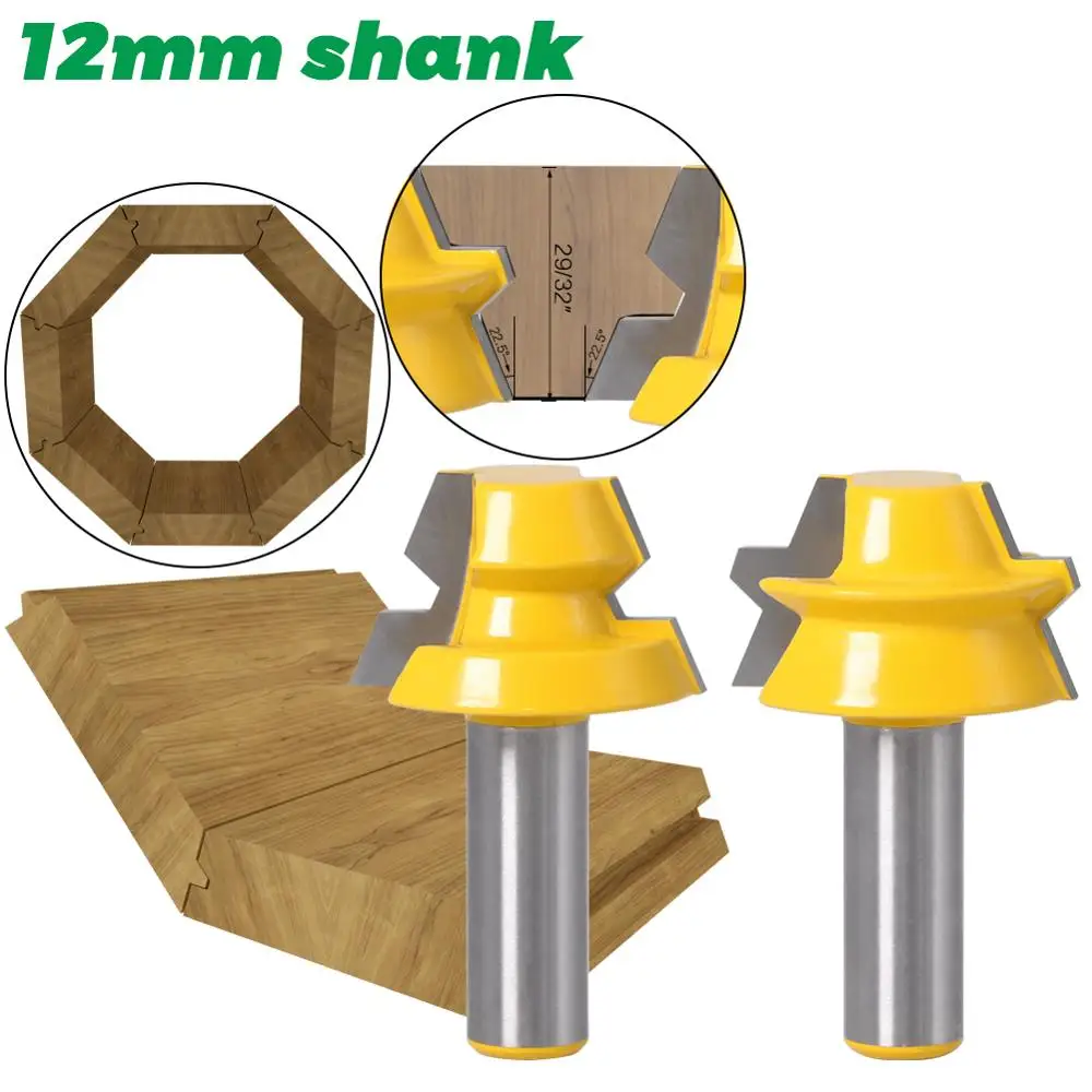 2pc Lock Miter Router 22.5 Degree Glue Joinery Router Bit - 1/2\