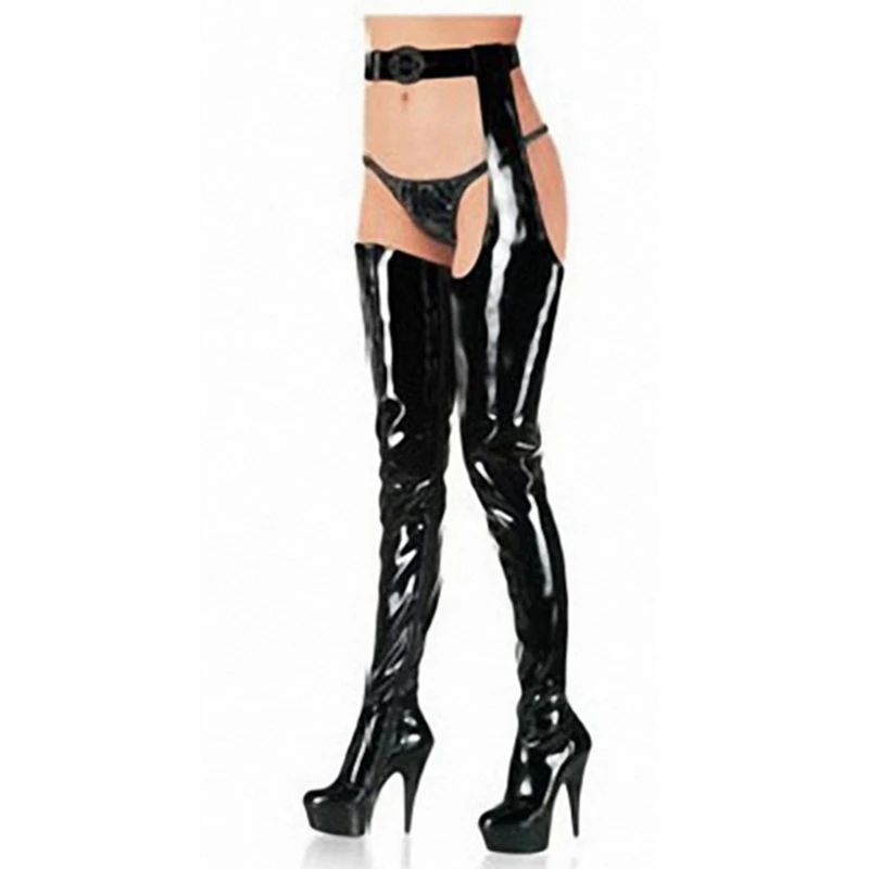 Patent Leather Boots Belt Thigh High Over The Knee Platform Runway T Show Boots Night Club Pole Dance Boots Thin High Heel