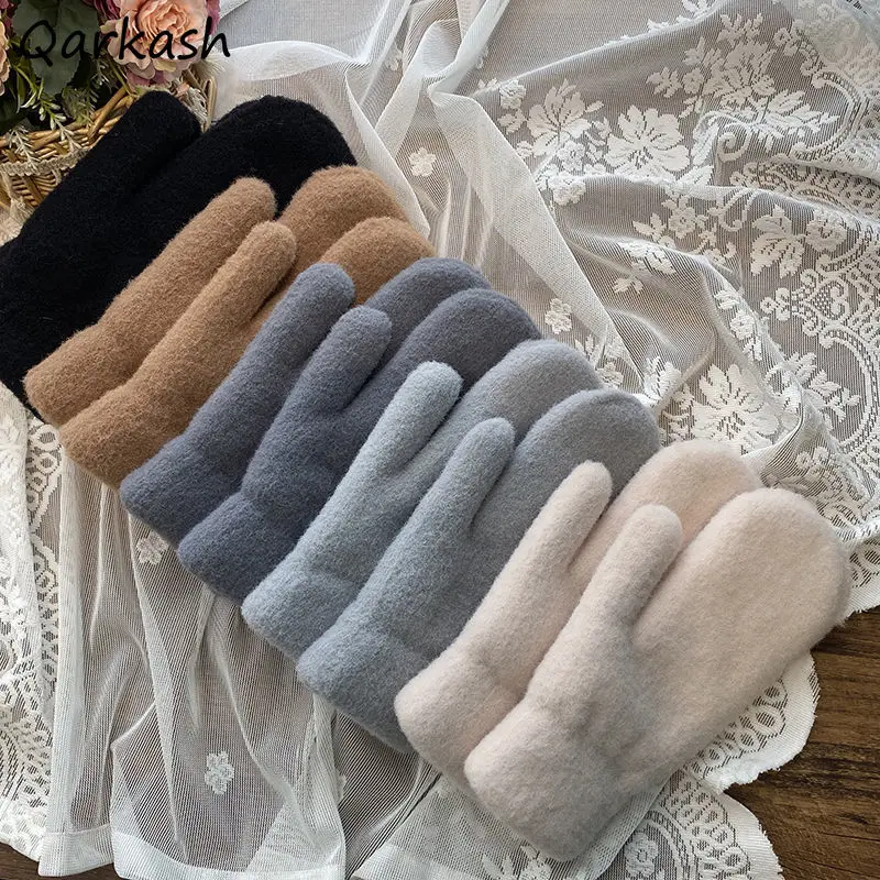 

Mittens Women Warm Thick All-match Solid 9 Colors Korean Style Kawaii Couple Stylish Vintage Winter Lady Cozy Fashion New Y2K