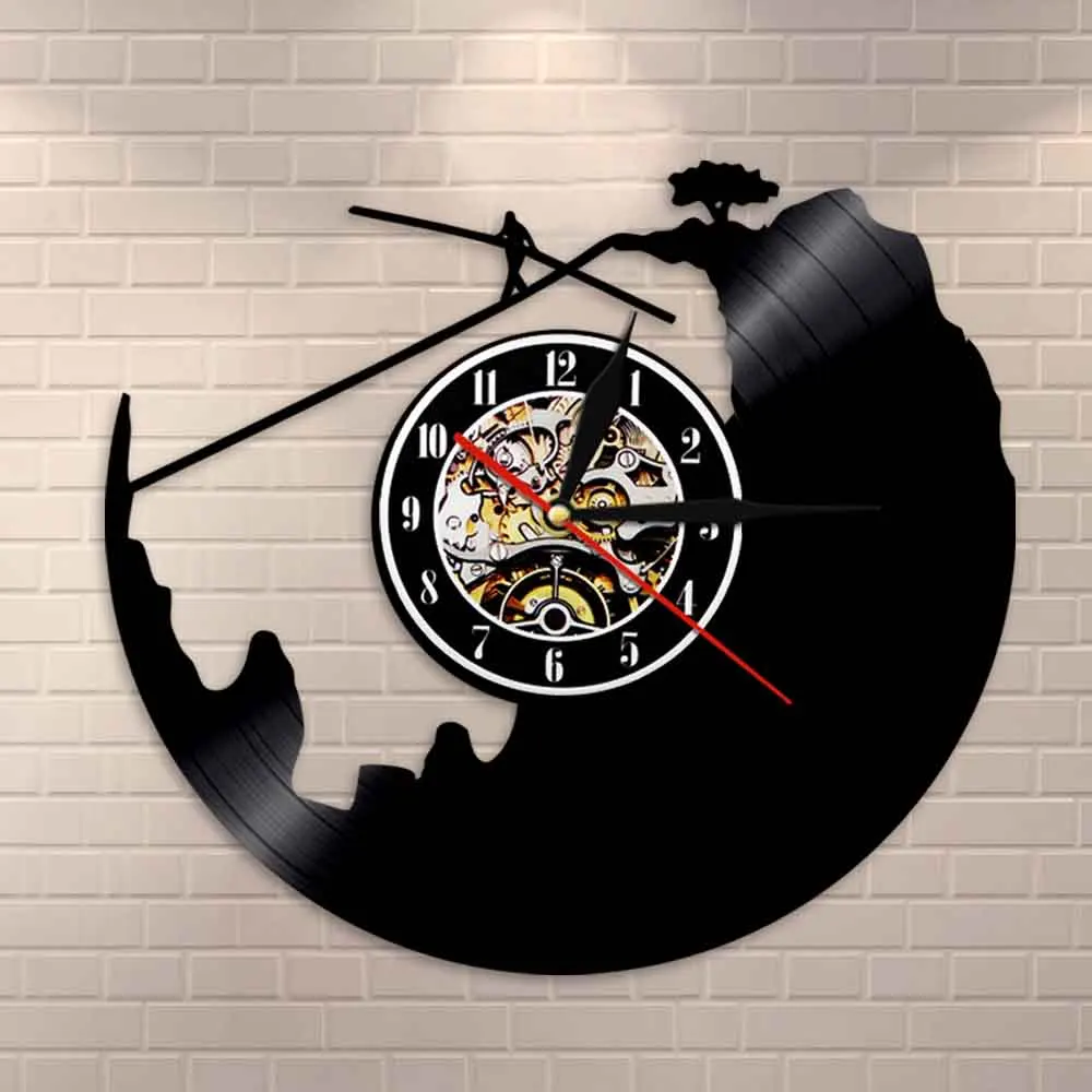 High-Altitude Tightrope Theme Vinyl Record Wall Clock Modern Design Extreme Sport Wire Walking Creative Home Decor Wall Watch
