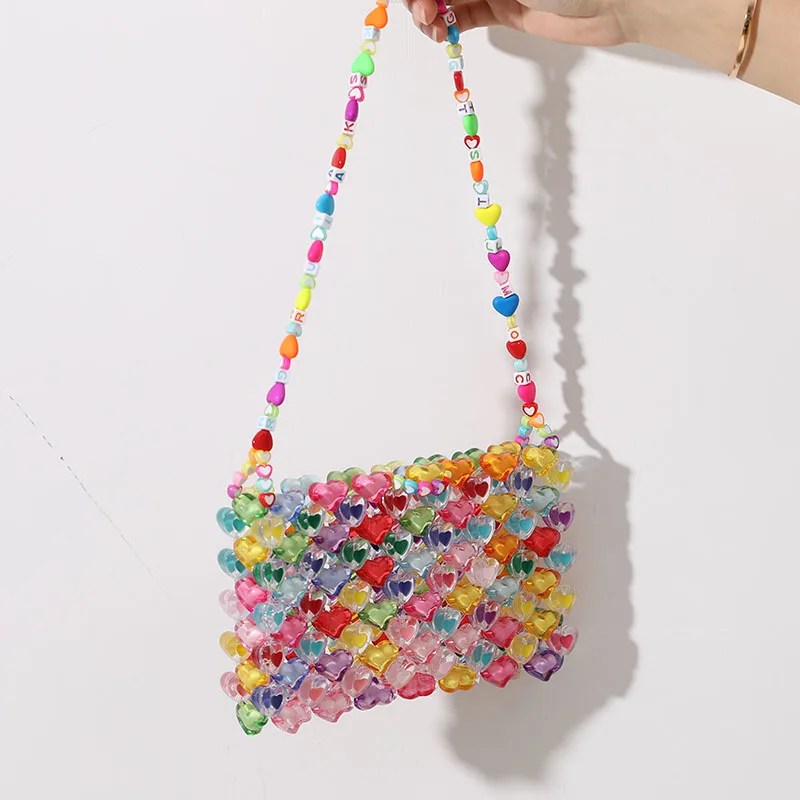 Love Beaded Bag DIY Hand Woven Bag Gir Summer Jelly Colorfull Purses and Handbags Luxury Designer Gift Beaded Mini Shoulder Bag