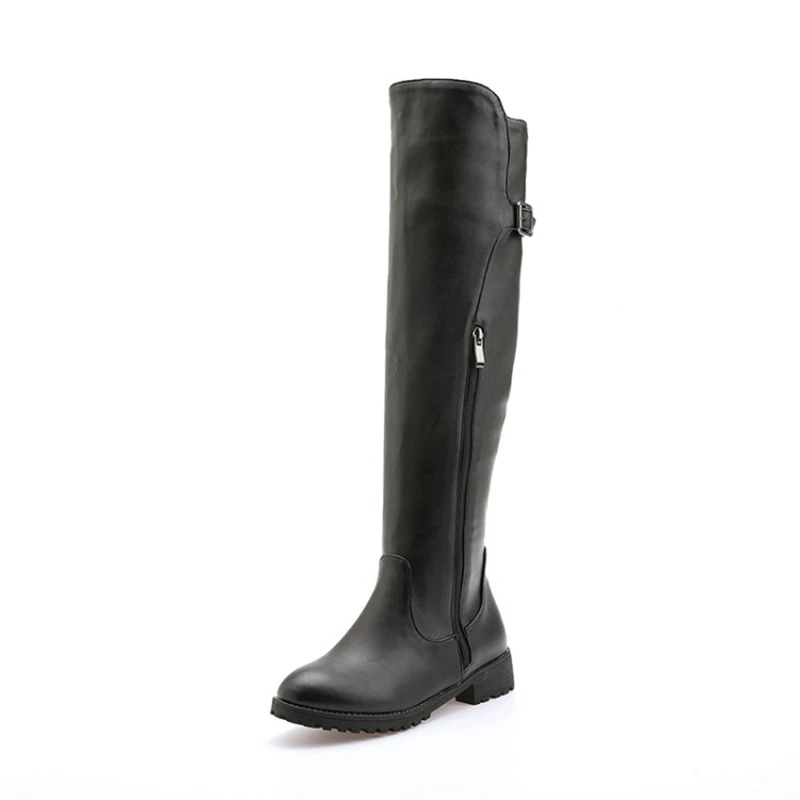 BLXQPYT-Botas hasta la rodilla de piel para mujer, zapatos cálidos con cremallera hasta el muslo, con plataforma, para otoño e invierno, tallas grandes 33-50, H8-12, 2019