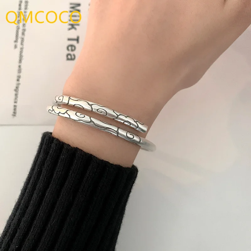 

QMCOCO Silver Color New Arrival Hip-Hop Punk Geometric Bracelet Irregular Stripe Creative Vintage Do Old Adjustable Bracelet