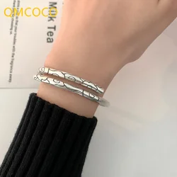 QMCOCO Silver Color New Arrival Hip-Hop Punk Geometric Bracelet  Irregular Stripe Creative Vintage Do Old  Adjustable Bracelet