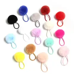 Furling Girl 15 Colors Fluffy Faux Rabbit Fur Pompoms Hair Elastic Hairbands Handmade Ball Hair Accessories Hair Rope for Ladies