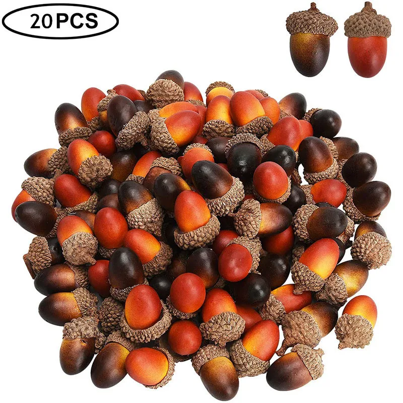 20pcs 3.3x2.3cm Artificial Simulation Small Acorn Plant Fake Fruit Autumn Christmas Home Kitchen Decor Props