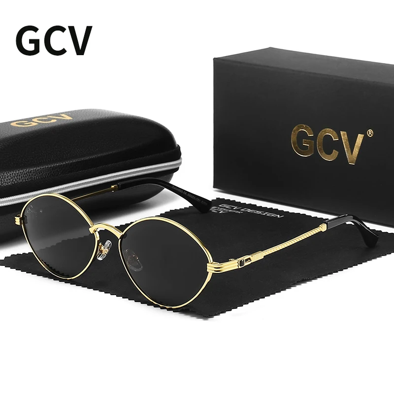 GCV Brand Cat Eye Olive-Shaped Titanium Alloy Men Wome Sunglasses Polarized UV400 Night Vision Goggles Vintage Retro Punk UNISEX