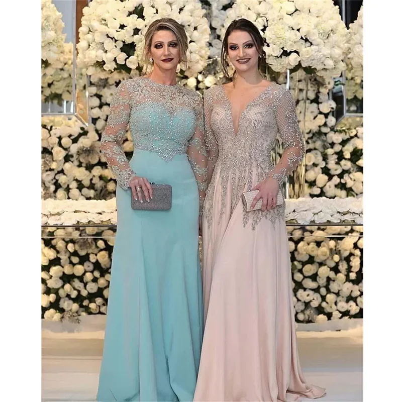 Eleganckie luksusowe sukienki dla matki panny młodej 2021 kryształy frezowanie dwa style szyfonu Plus rozmiar suknie na przyjęcia weselne wieczorowe