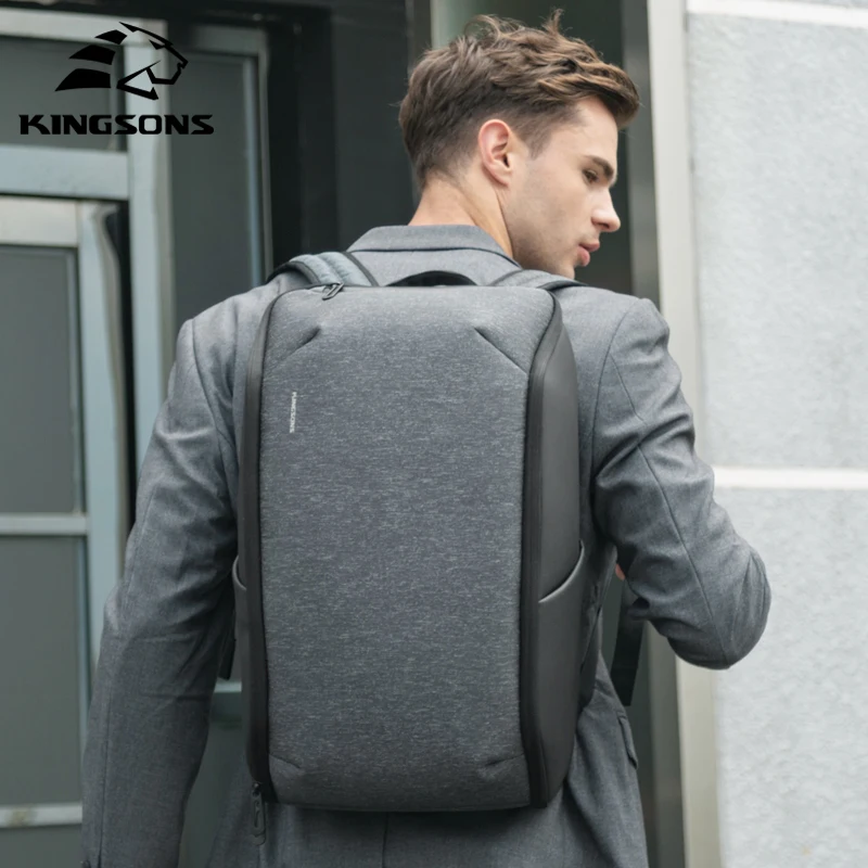 Mochila Kingsons para hombre, compatible con portátil de 15 pulgadas con recarga USB mejorada, Mochila impermeable antirrobo de viaje multifuncional