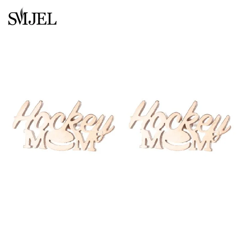 New English Alphabet Hockey Mom Small Earring for Women Stainless Steel Sports Club Jewelry Accessories Best Gifts for Friends