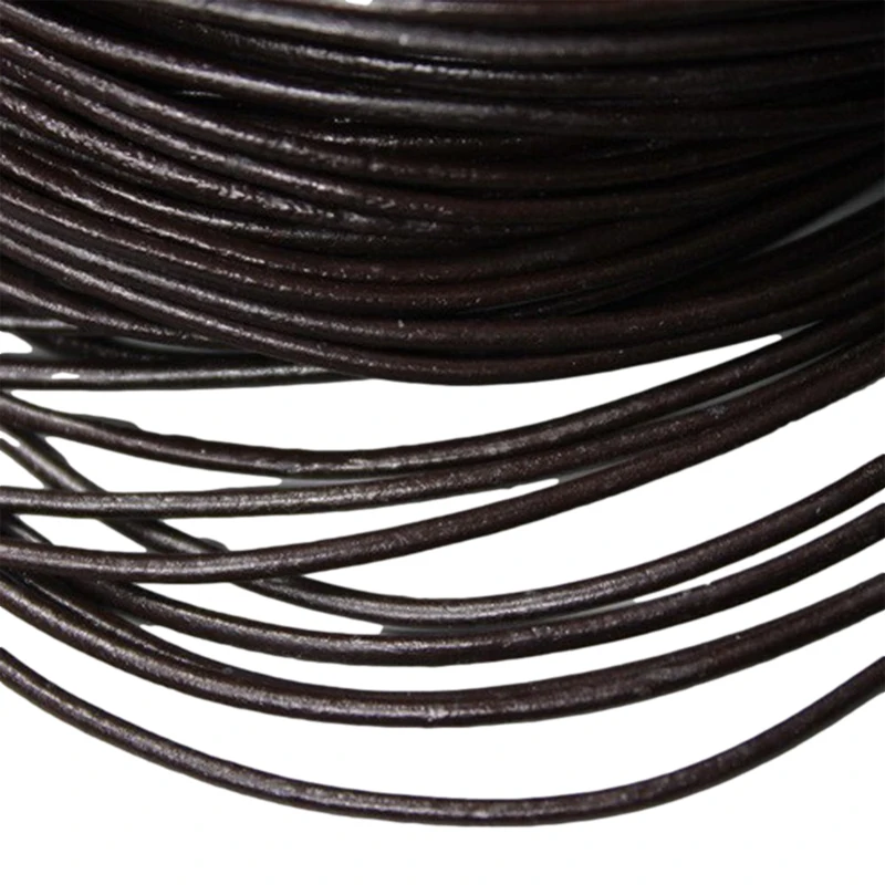 AaaZee 5 Yards 2mm Round Genuine Cow Hide Dark Brown Leather Strands, Real Cord for Making Jewelry Necklace Bracelet