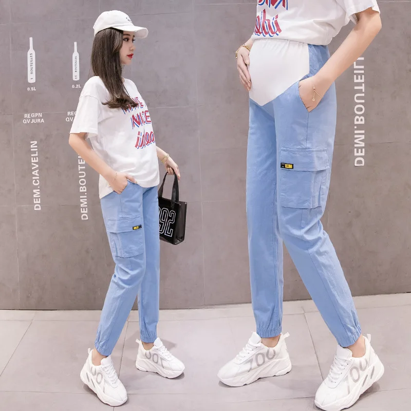 

Spring Autumn Straight Maternity Pants Solid Color Pregnancy Clothes Casual Fashion Big Pocket Stomach Lift Pregnant Clothes