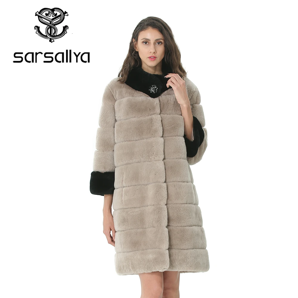 Real Rabbit Fur Coat Winter Women Coats Natural Fur Female Genuine Rex Rabbit Fur Jacket Pockets Warm Thick Clothes High Quality