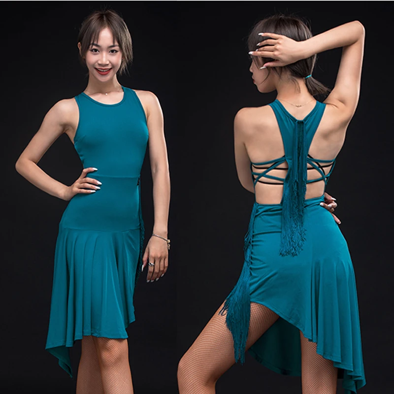 Summer Latin Dance Performance Stage Costume Women Sleeveless Tassel Dress Rumba Sumba Competition Wear Practice Clothes YS2173