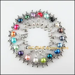 20Pcs Tibetan Silver Tone Knot Retro Mixed Ball Glass 14x23mm With Lobster Claw Clasps Charms