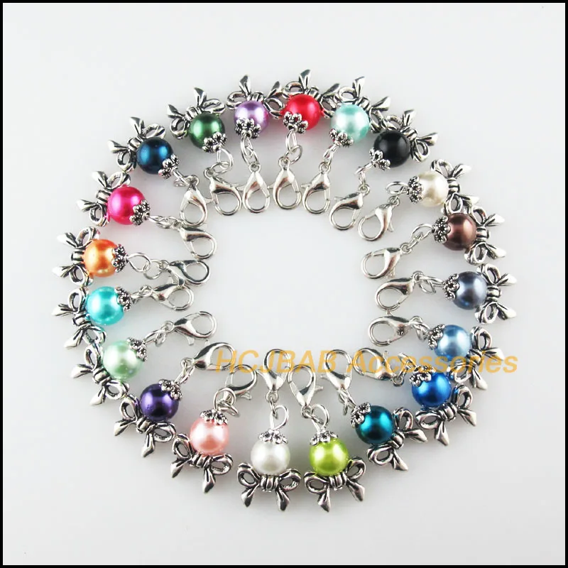 20 sztuk tybetański srebrny Tone węzeł Retro mieszane szklane kulki 14x23mm z zapięciem homara pazur zatrzaski Charms