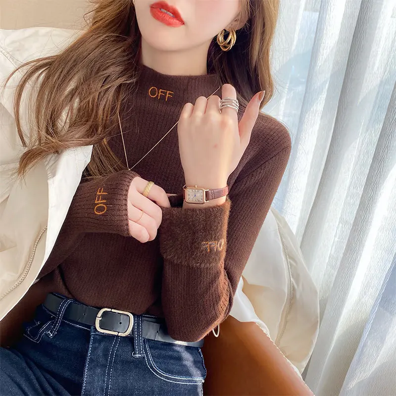 S-XL Fashion Imitation Mink Fur Knitted Slim Pullover Sweater Office Lady Winter Warmer Velvet Jacket Clothing Women Party Gift