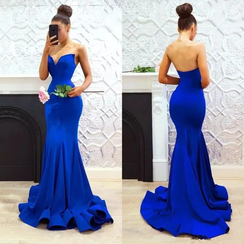 

Royal Blue Evening Dresses Satin Off Shoulder Plus Size Long Prom Party Dresses Vestidos African Women Long Dresses