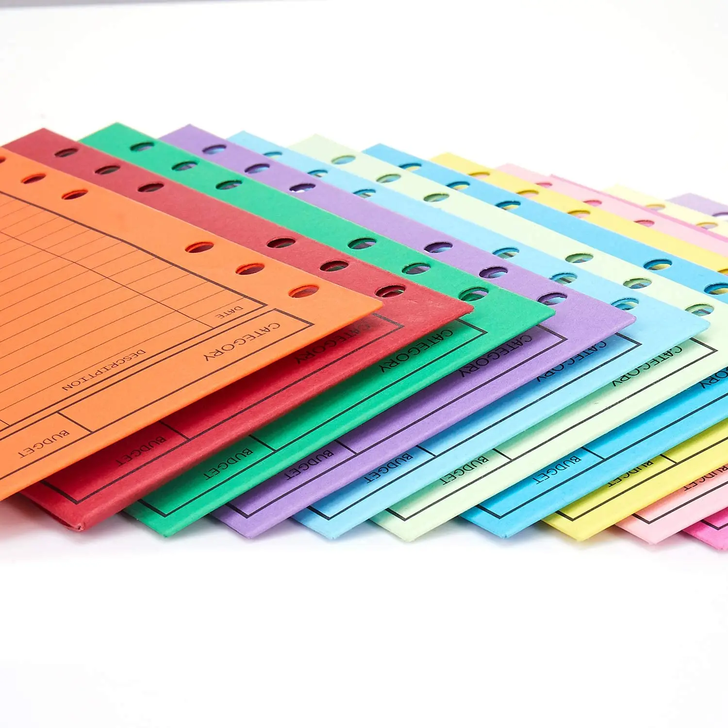 New!! 12 Pcs Budget Envelopes Cardstock Cash Envelope System for Money Saving, Assorted Colors, Vertical Layout & Holepunched