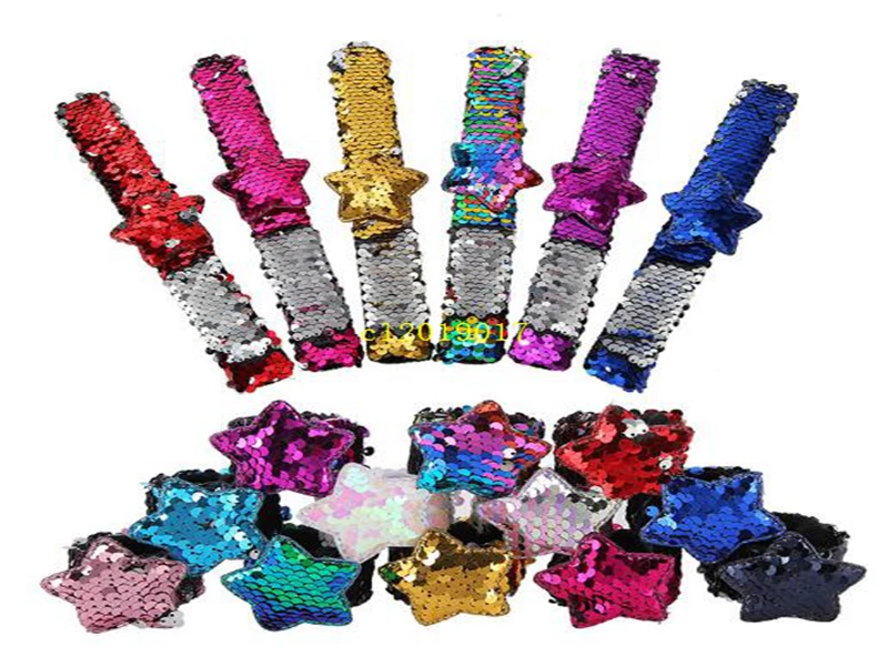 Five-pointed star sequined clap ring bracelet 12 color mermaid sequined bracelet birthday gift