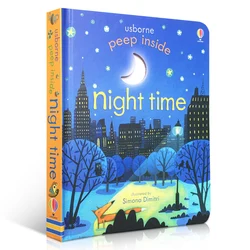 Usborne-libros educativos con solapa 3D para bebé, libro de lectura infantil, con tiempo de noche interior