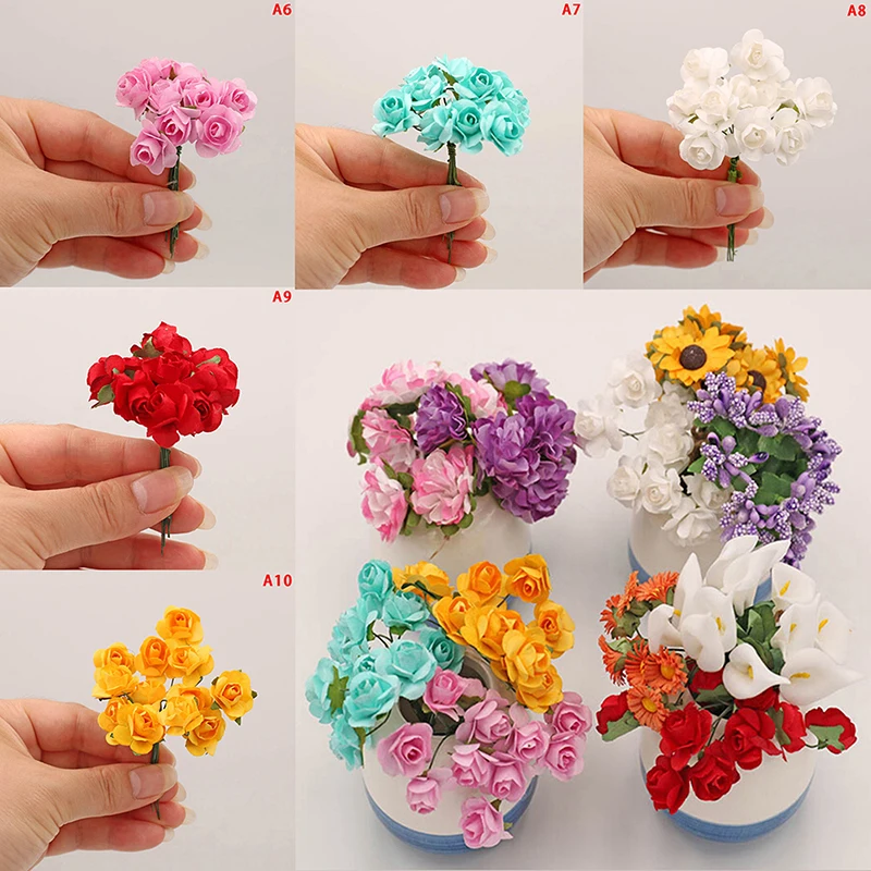 Dollhouse artificial mini flowers furniture fittings bouquet of paper flowers,miniature roses,calla liies,sunflower daisies