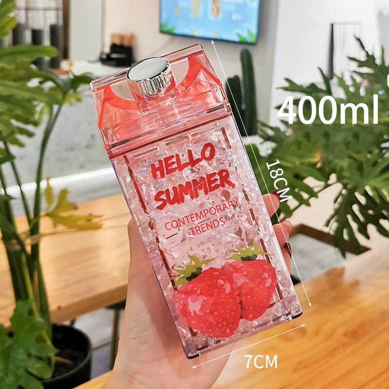 Water Bottle with Double Straw, Creative Fashion, Color Square, Cold Drink Cup, Home, Office, Student, Barbecue, Summer