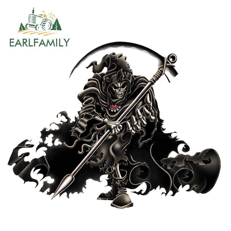 

EARLFAMILY 13cm x 10.1cm Grim Reaper Skull for Helmet Decals Funny Car Stickers Car Styling Motorcycle Car Decal Wall Decor