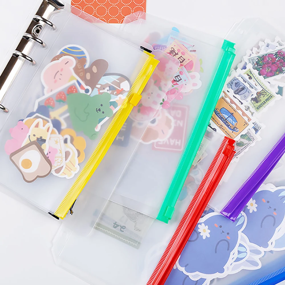 A6/A5 Binder Pocket File Organizer Storage Folder Transparent PVC Loose Leaf Pouch with Self-Styled Zipper Filing Binder