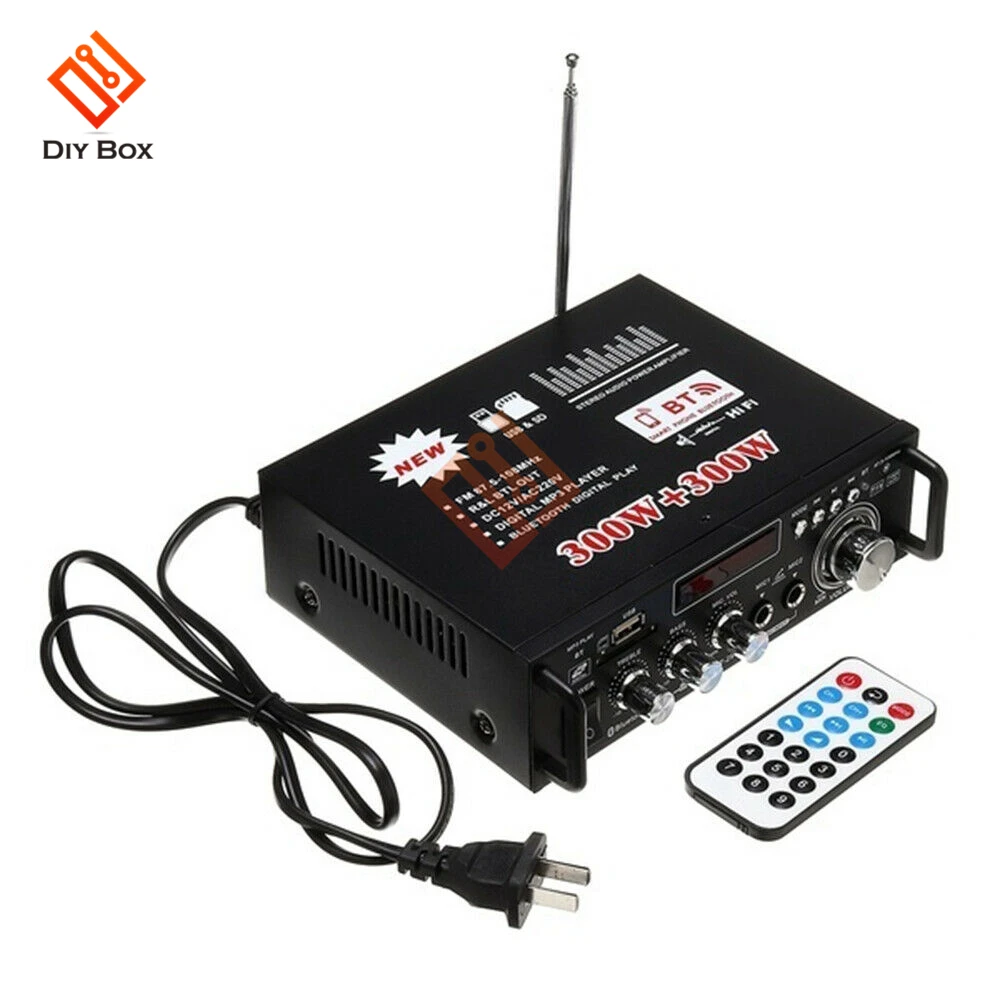 600W Bluetooth Verstärker für lautsprecher 300W + 300W 2CH HIFI Audio Stereo Power AMP USB FM Radio auto Heimkino Fernbedienung