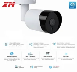 Cámara IP Bullet POE para exteriores, grabadora de Audio y videovigilancia para sistema Nvr, lente de 3840mm, detección facial 4K (8MP) Ai, 2160x2,8