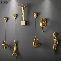 Customizable Golden Retro Rock Climbing Character Sculpture Wall Hanging Background Wall Home Decoration Hanging Climbing Statue