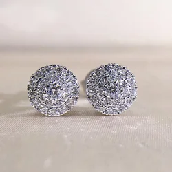 Huitan Micro Paved CZ Round Shaped Stud Earrings for Women Simple Delicate Earrings Fashion Versatile Female Jewelry Wholesale