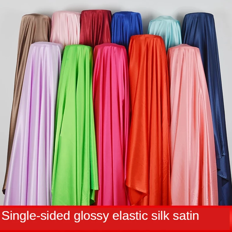 Elastic T-shirt Fabric Clothing Emulation Silk Satin Fabric Lined Dress Satin Material Brocade Blue Black Sequin Sewing Diy