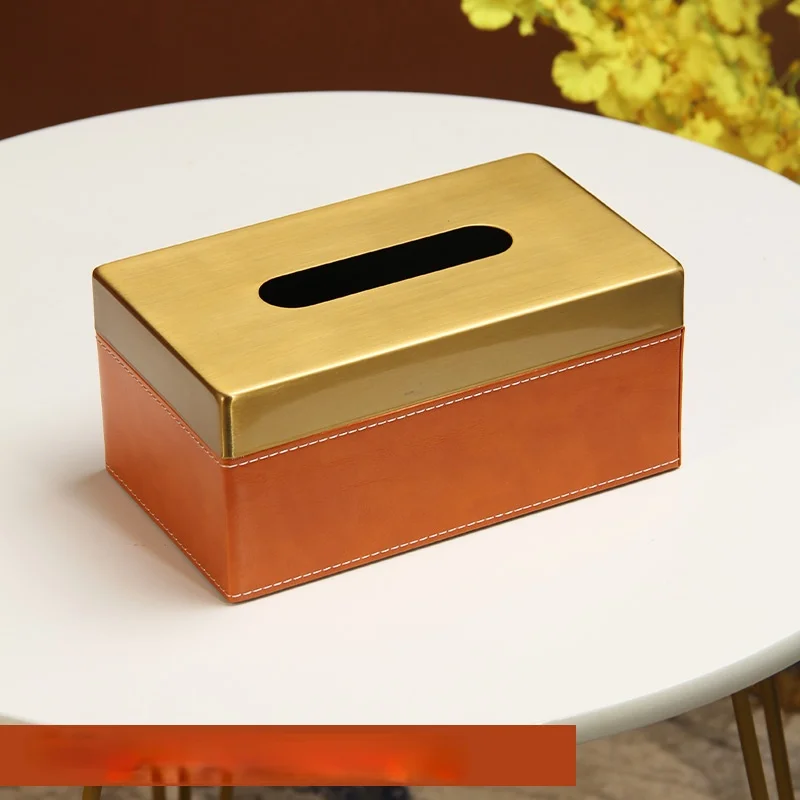 

Creative Multifunctional Leather Drawer Box with Metal Alloy Cover Living Room Home Coffee Table Remote Control Storage Box