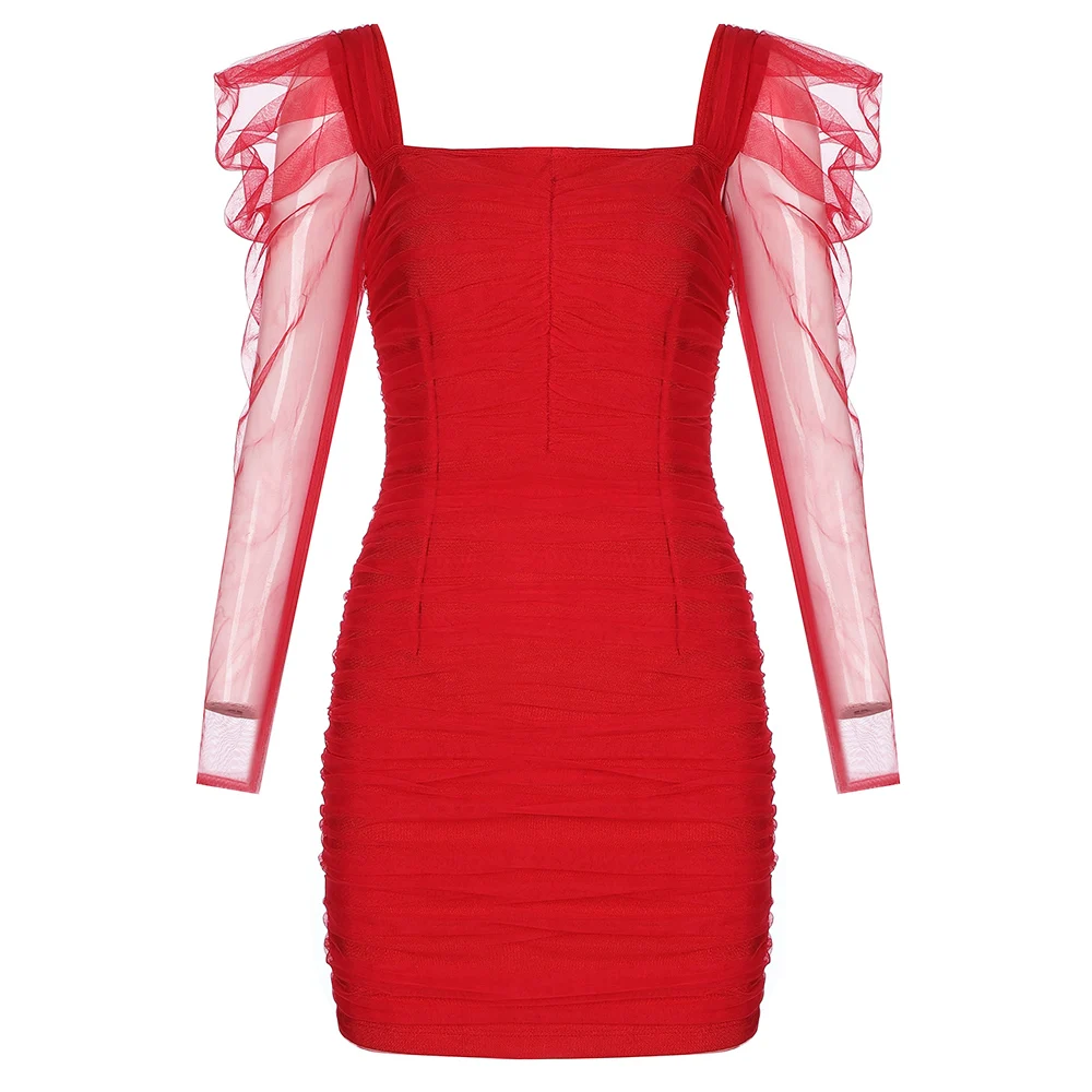 

Mesh Bandage Dress Women Sexy Party Club Bodycon New New Arrival Ladies Clothes Celebrity Long Sleeve Mini Dresses