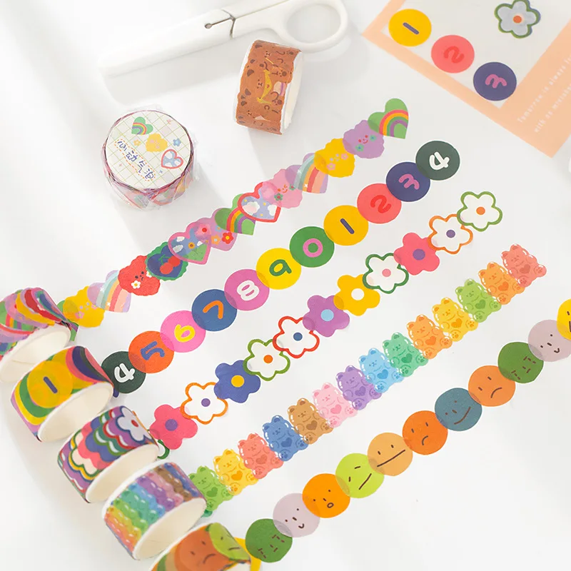 100pcs Cute Soft Bear Flower Washi Tape Face Mood Adhesive Tape DIY Scrapbooking Stickers Label Korean Masking Tape