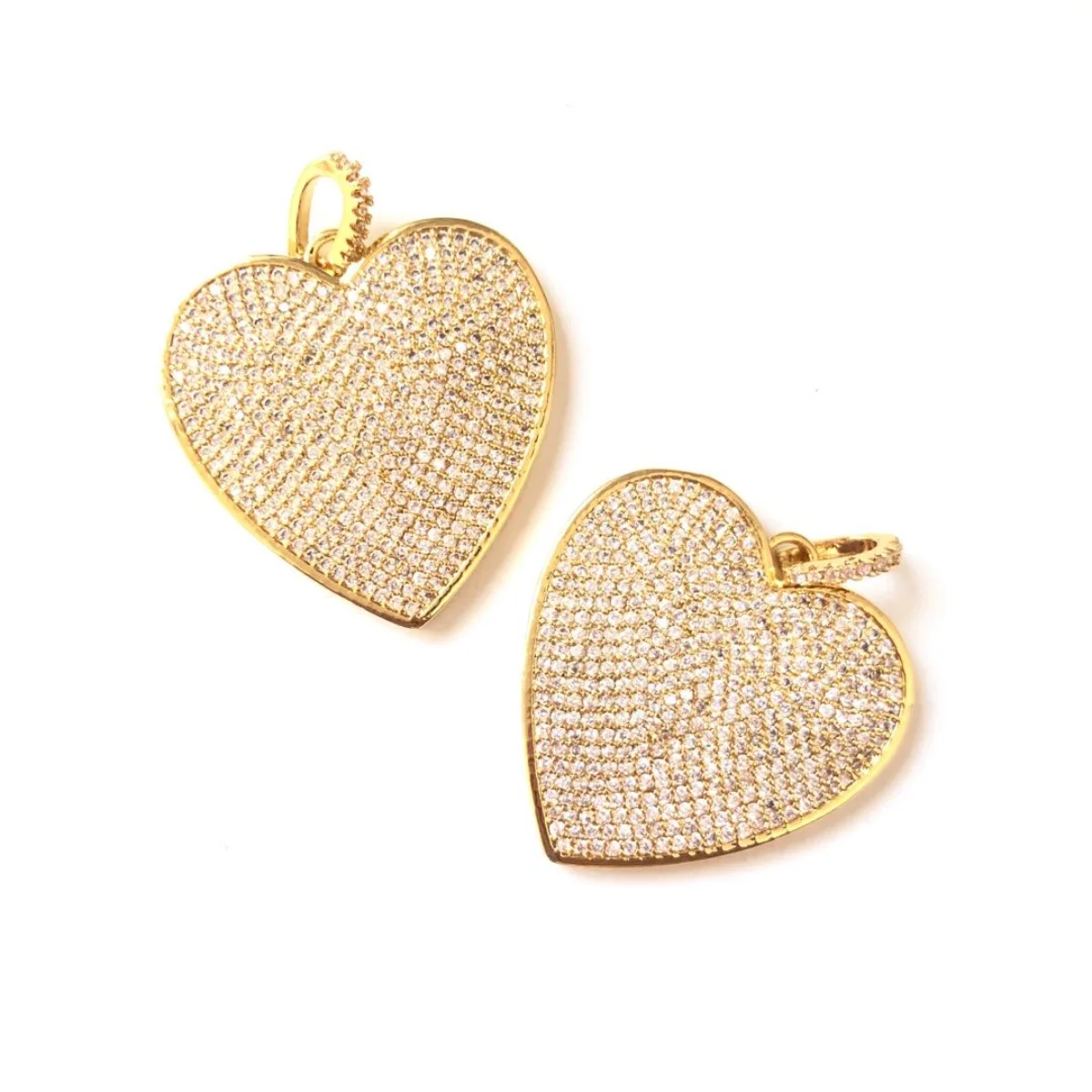 5pcs Big Heart Charm for Women Necklace Making Cubic Zirconia Pave Pendant Girl Bracelet Clear Rhinestone Jewelry Accessory Bulk