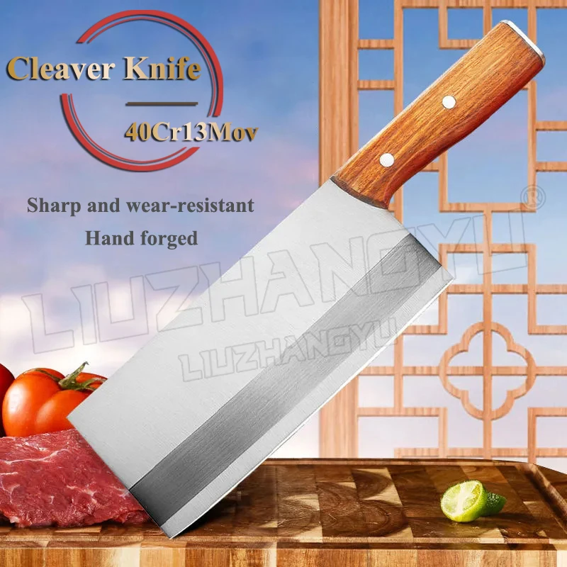 

LIUZHANGYU Chinese Kitchen Knife 40Cr13 High Carbon Cleaver Durable Chef Slicing Chopping Knife Ultra Sharp Blade Yellow Pear Wo