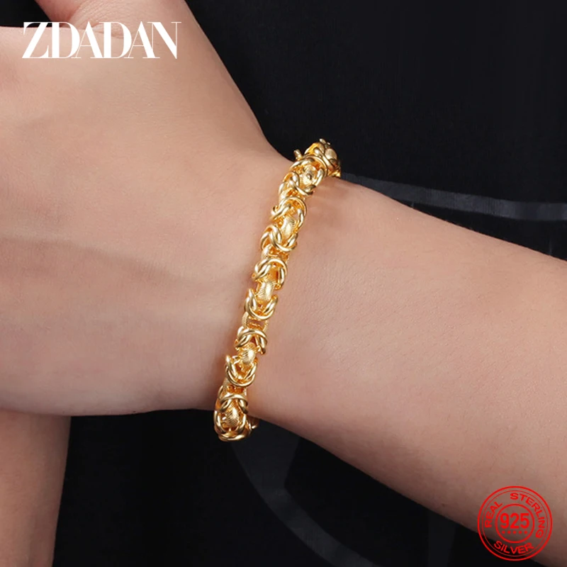 

ZDADAN 925 Silver 18K Gold 6MM Bracelet For Men Women Wedding Fashion Jewelry Party Gifts