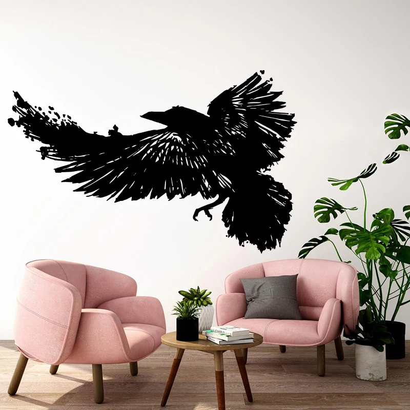 Large Raven Bird Wing Wall Sticker Office Playroom Bedroom Fly Crow Corbie Nature Animal Zoo Wall Decal Kids Room Vinyl