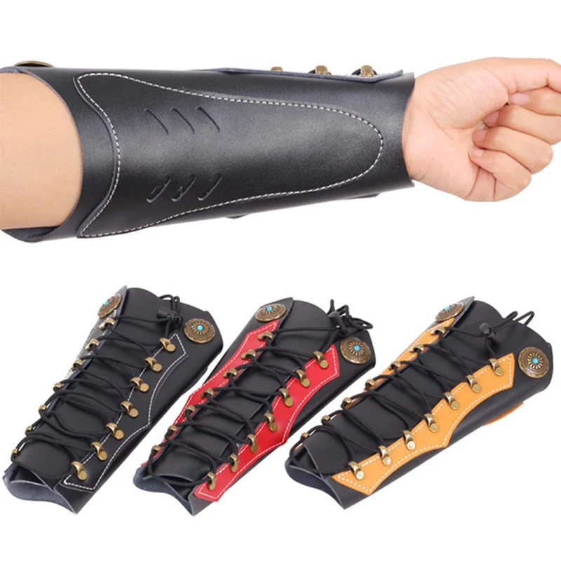 

Traditional Cowhide Strapped Arm Protectors, Hunting Archery Arm Guard